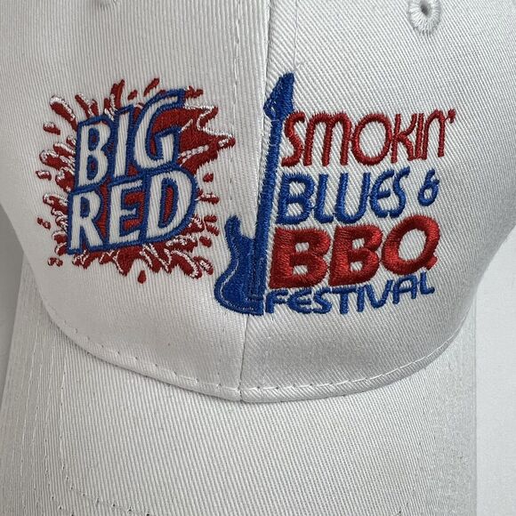 Y2K Big Red Smokin' Blues BBQ Festival White Red Blue Baseball Cap Hat OS Unisex - Picture 4 of 8